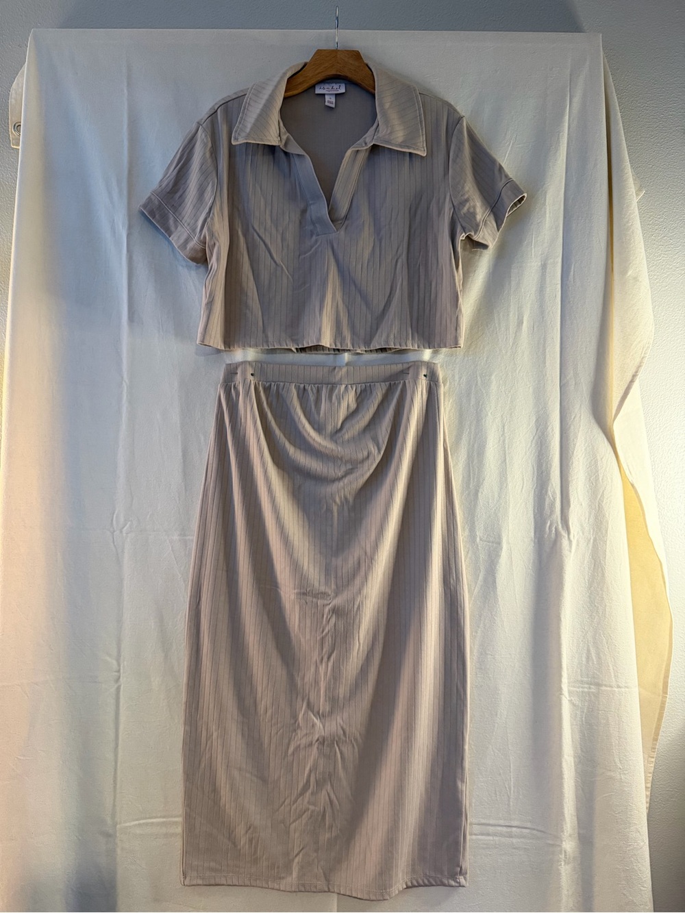 Isabel Maternity by Ingrid & Isabel Beige Ribbed Two-Piece Skirt Set